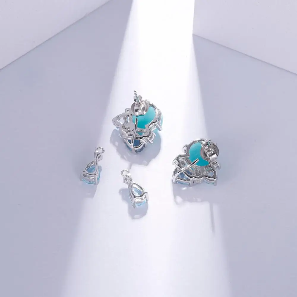 GEM\'S BALLET 925 Sterling Silver Handmade Statement Earrings Natural Amazonyte Blue Topaz Gemstone Drop Earrings For Women