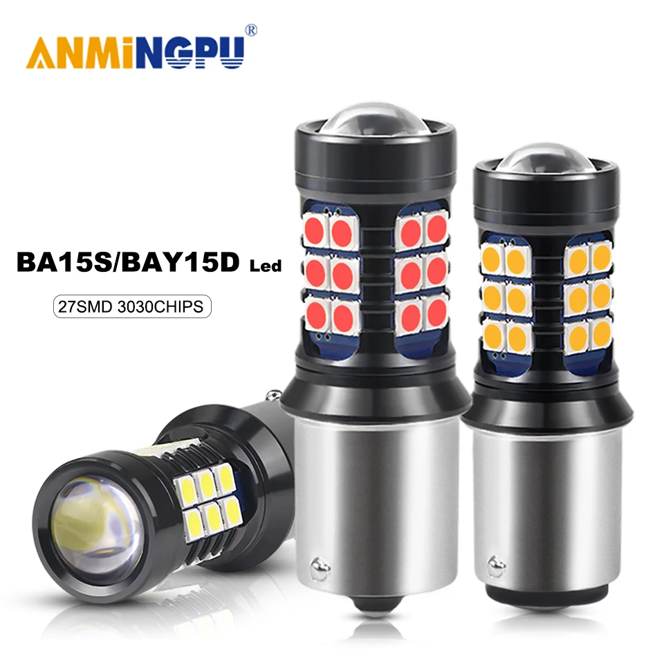 ANMINGPU 2X Signal Lamp 1156 Led P21W PY21W BA15S BAU15S Bulb 27SMD 3030Chips Led P21/5W BAY15D 1157 Car Reversing Backup Light