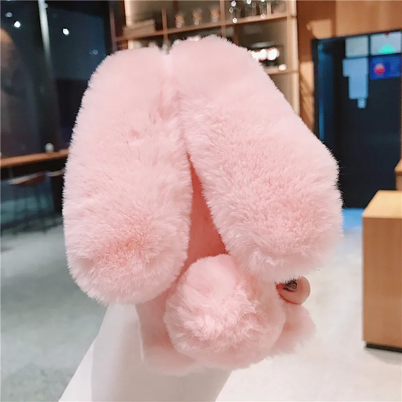 Fluffy Rabbit Plush cover For Xiaomi Mi 10T A3 A2 lite Xiaomi Poco X3 M3 Redmi 9A 9C 8A 7A 6A 8T Note 10s 10 5 6 7 8 9 Pro Case