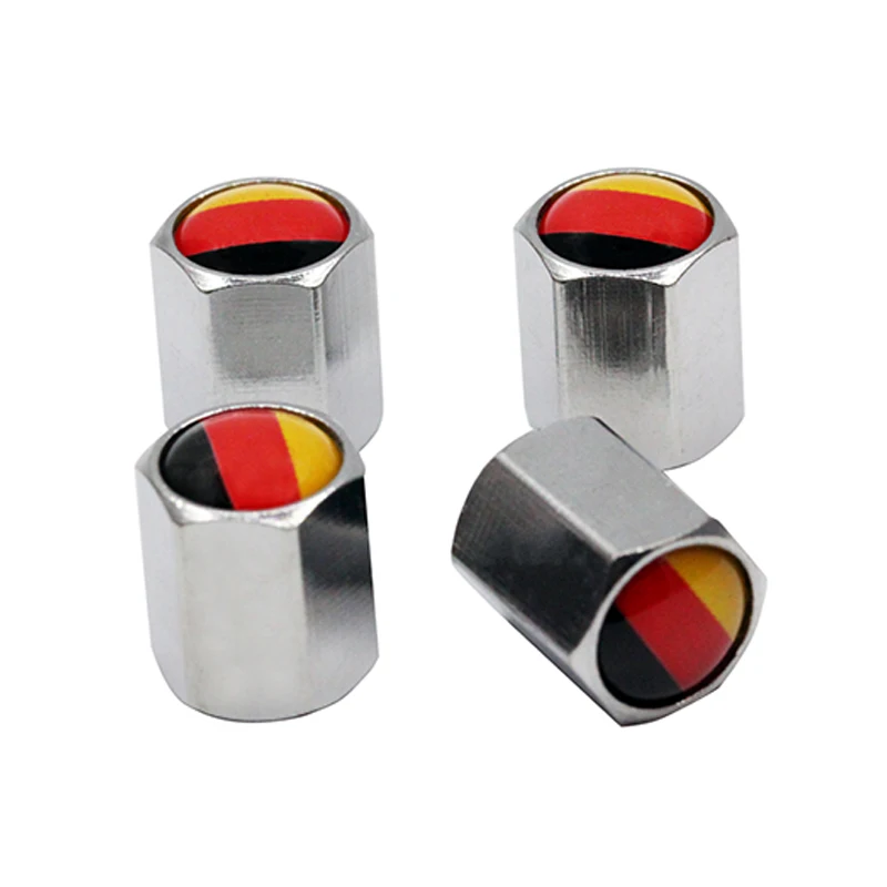 4Pcs/Pack Car Accessories for VW Audi Benz BMW Germany Flag Logo Sticker Sliver Wheel Tire Valve Caps Stem Covers Auto Styling