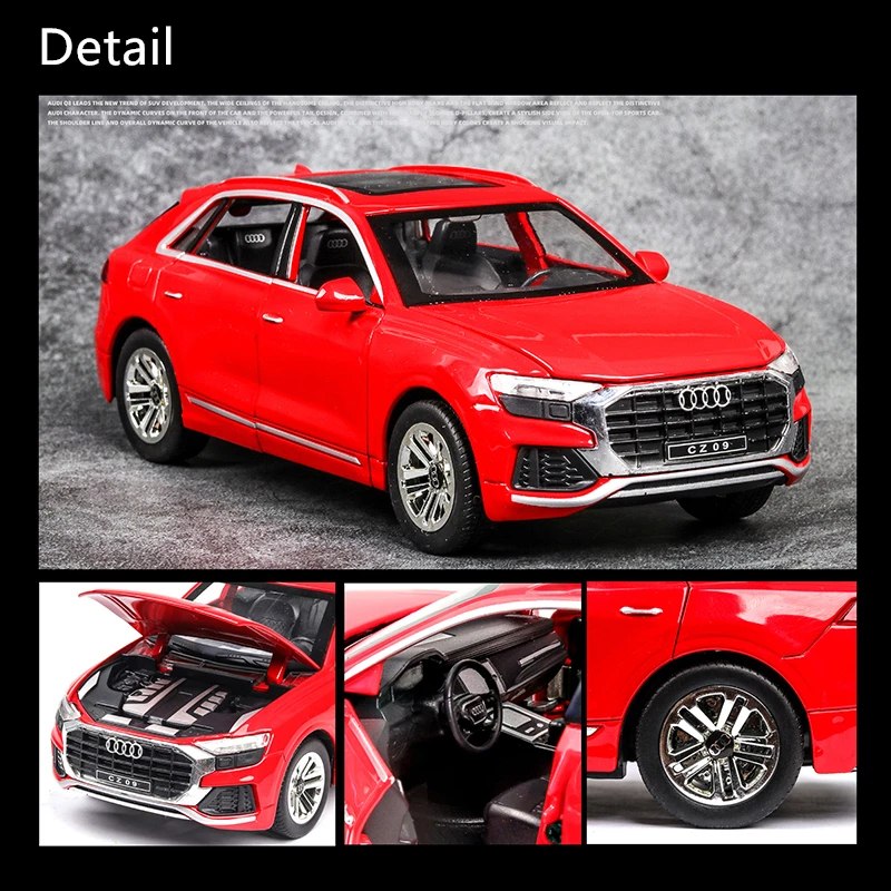 1/24 AUDI Q8 SUV Alloy Car Model Diecasts Metal Simulation Toy Vehicles Car Model Sound and Light Collection Childrens Toy Gift