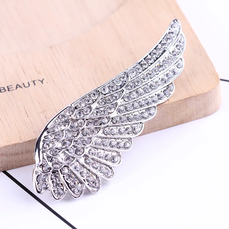 Luxury full rhinestone angel wings brooches coat hat bag accessories swan wings feather brooch pin unisex holiday gift