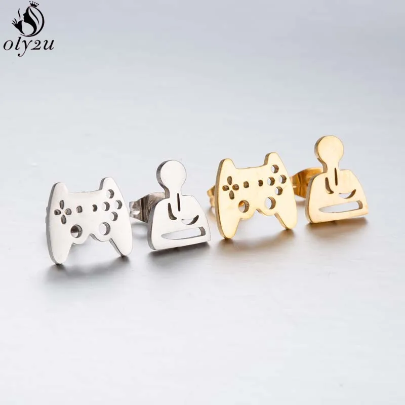 New Fashion Cat Mouse Studs Earrings Small Stainless Steel Mandala Butterfly Music Earings Game Controller Ear Piercing Jewelry