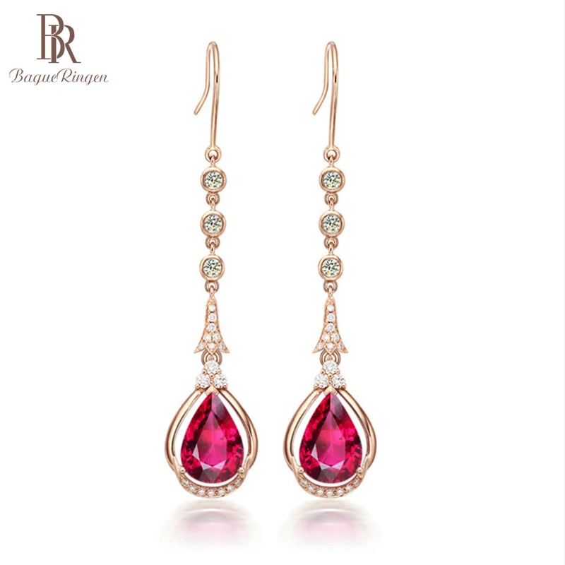 Bague Ringen Charms Long Earrings For Women Fashion Rose Gold Color Jewelry Water Drop Shaped Gemstone Elegant Female Ear-drops