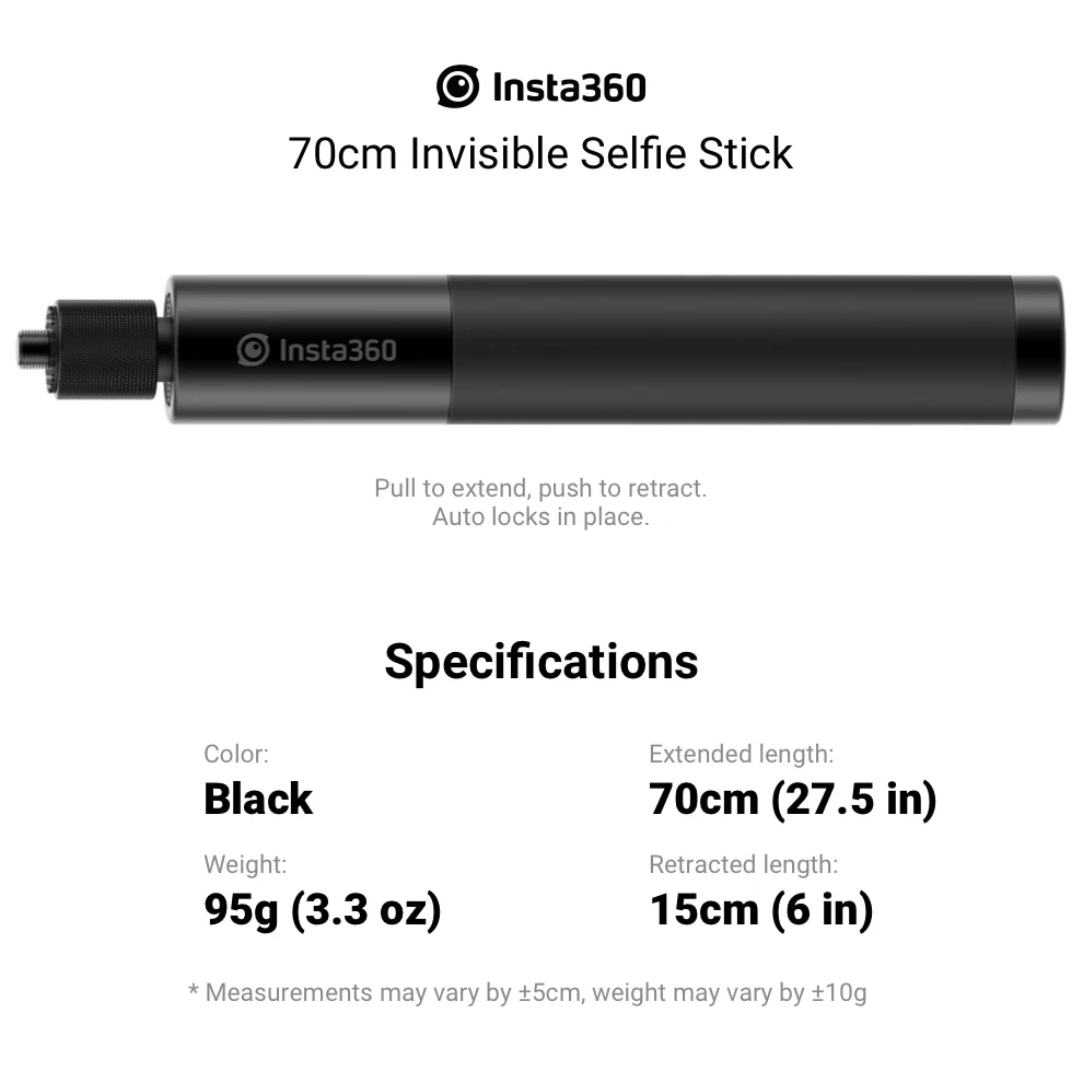 Insta360-X3 Invisible Selfie Stick, Insta 360 GO 2 ONE X2 ONE RS R Câmera, Acessórios Originais, Nova Versão, 70cm, 20222