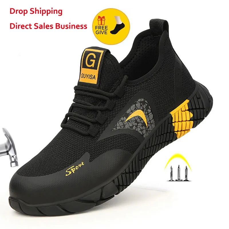 Breathable Men\'s Safety Shoes Boots With Steel Toe Cap Casual Men\'s Boots Work Indestructible Shoes Puncture-Proof Work Sneakers