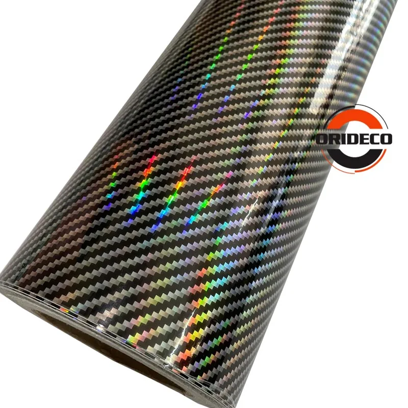 Silver Neo Holographic Carbon Vinyl Car Wrap Covering Film Laser Stickers With Air bubble Free Low tack glue 1.52x18m/Roll