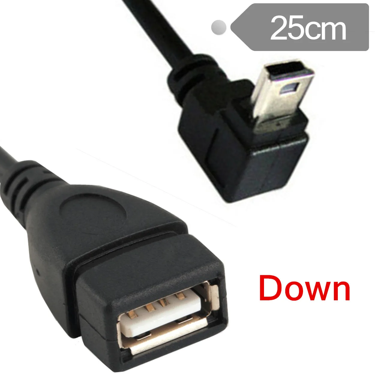 90 stopni w górę lewego prawego kątowego Mini kabel USB OTG USB 2.0 kobieta na Mini USB 5 Pin męski krótki kabel Adapter 0.25m