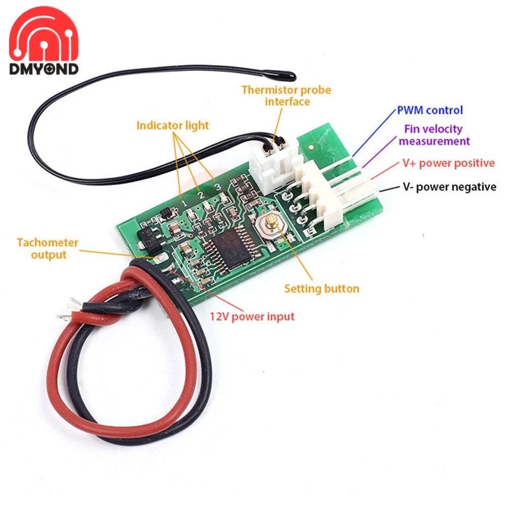 2-3 4 Wires DC 5V/12V PWM Fan Temperature Speed Controller Governor Switch Temperature Control Module For PC Fan VHM-802 10/40CM