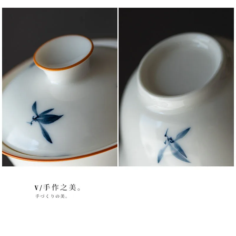 85ml Pure Hand-painted Butterfly Orchid Art Ceramic Gaiwan Household Kung Fu Tea Maker Tea Tureen Single Hand Grasping Bowl Gift