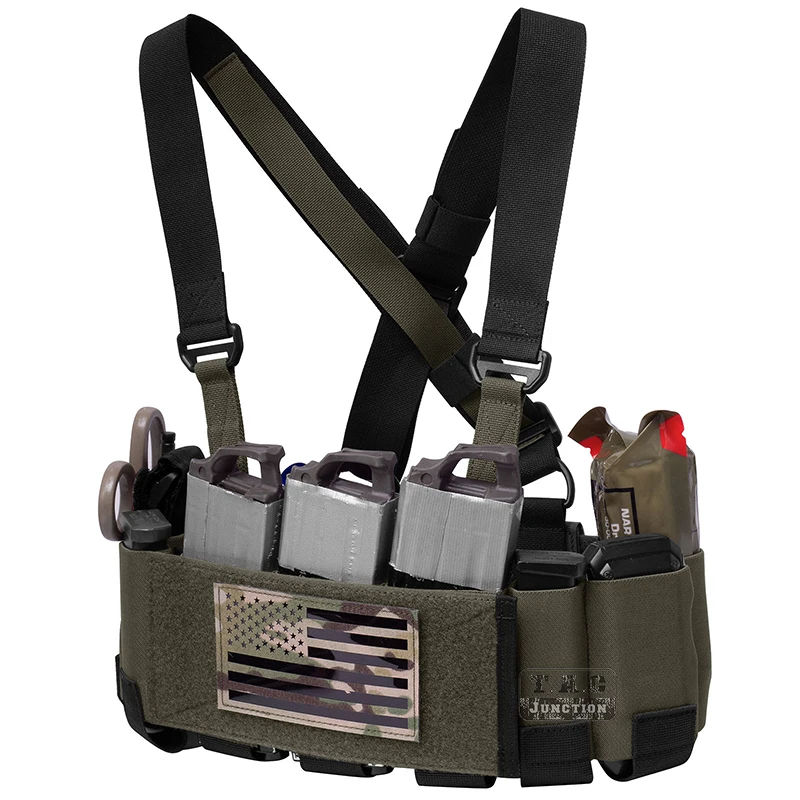 Dulranger-Chest Rig pour Airsoft, Vert, Compatible avec Cummerbund élastique, Verhéritage léger, 3x5.56, 2 x Pistolet, 1 x Radio, Prêt à l'emploi, 5.56