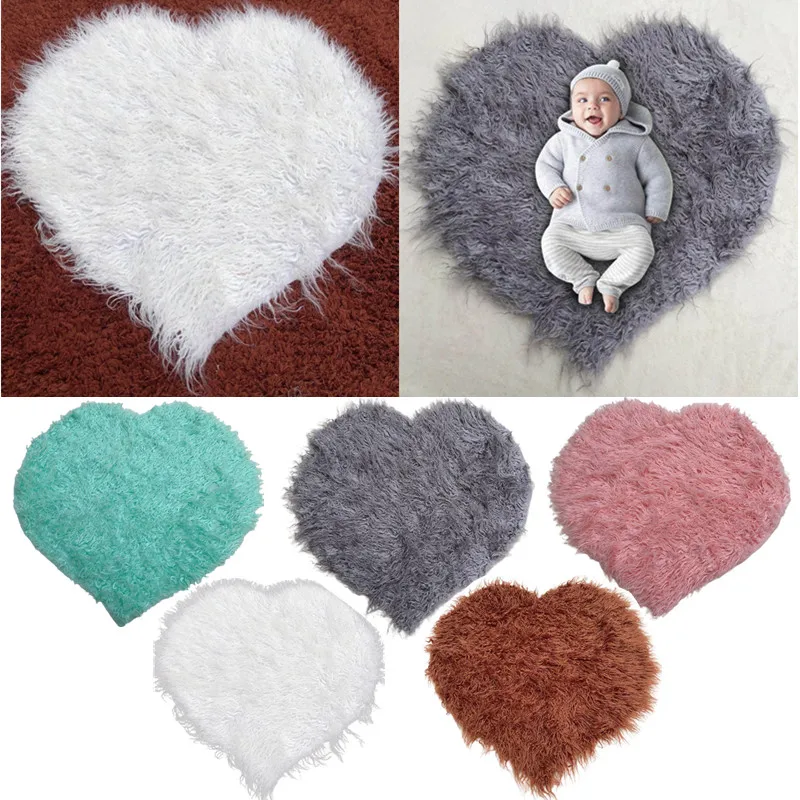 Newborn Photography Props Carpet Heart Baby Fluffy Rug Blanket Soft Faux Fur Floor Mat Basket Stuffer Filler Backdrop Photo Prop