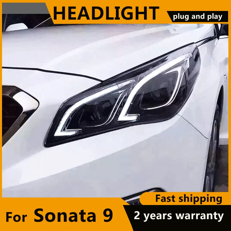 Headlights for Hyundai Sonata 9  2015 2016 2017 LED Headlight DRL Head Lamp Angel Eye Bi-Xenon Lens Front Light Accessories