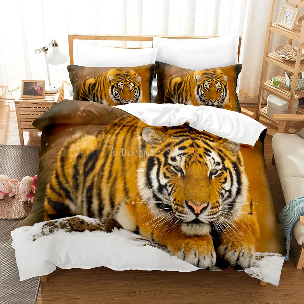 3D Animal Tiger Printed Bedding Set Brown Duvet Quilt Cover Set Single Double Twin Queen King Bed Clothes For Child Kid Adult