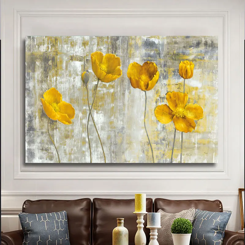 Abstract Yellow Flowers Canvas Painting Wall Art for Living Room Decor Nordic Style Modern Home Decorative Picture Posters