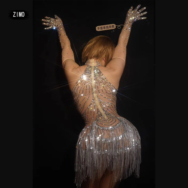 크리스마스 라인석 바디 슈트 태슬 라틴 댄스, 섹시한 여성 탄성 크리스탈 레오타드, 가수 무대, 나이트 클럽 복장, 레이브 페스티벌