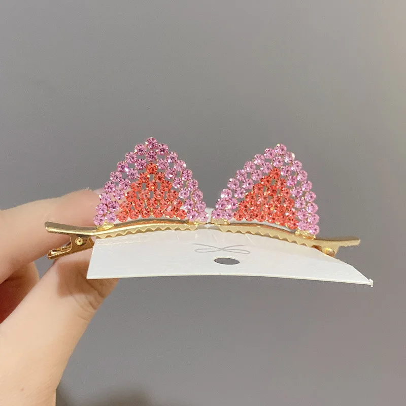 1 Pair Girls Rhinestone Hair Clips Crystal Cat Ear Hair Clip Kids   Barrettes Hairpins For Daily Wearing And Party Decorations