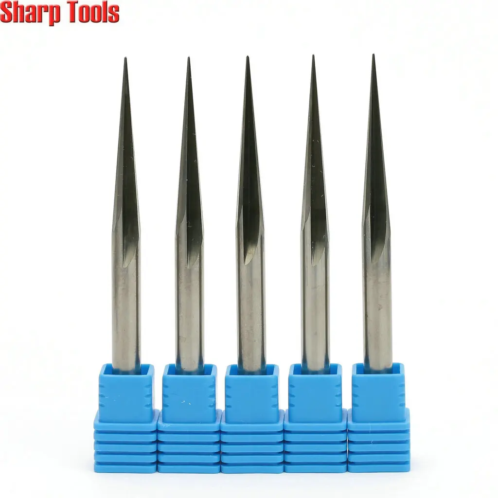 5PC 6*30*80L Tip-0.5mm V Groove Cutter 2 Flutes Straight Carbide Bit Wood Carving Tool CNC End Mill 3D Engraving Milling Cutters