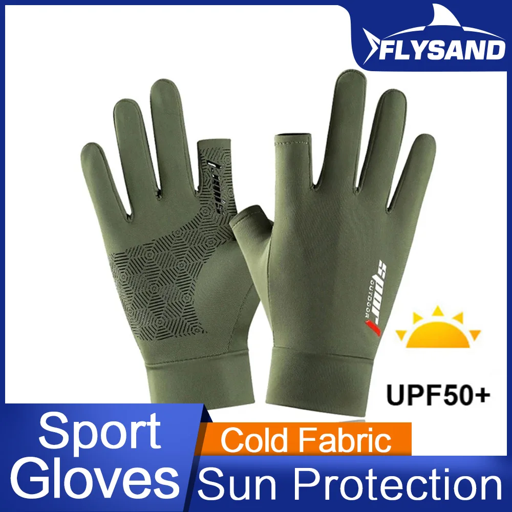 FLYSAND Anti-UV Men Women Fishing Gloves Sunscreen Antiskid Spring Summer Ice Cool Breathable Cycling Sport Gloves Fishing