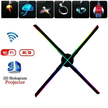 3D Fan Hologram projektör 52cm 4fan bıçak duvara monte Wifi Led ışıklı işaretler lamba 552 LED Fan holografik reklam makinesi