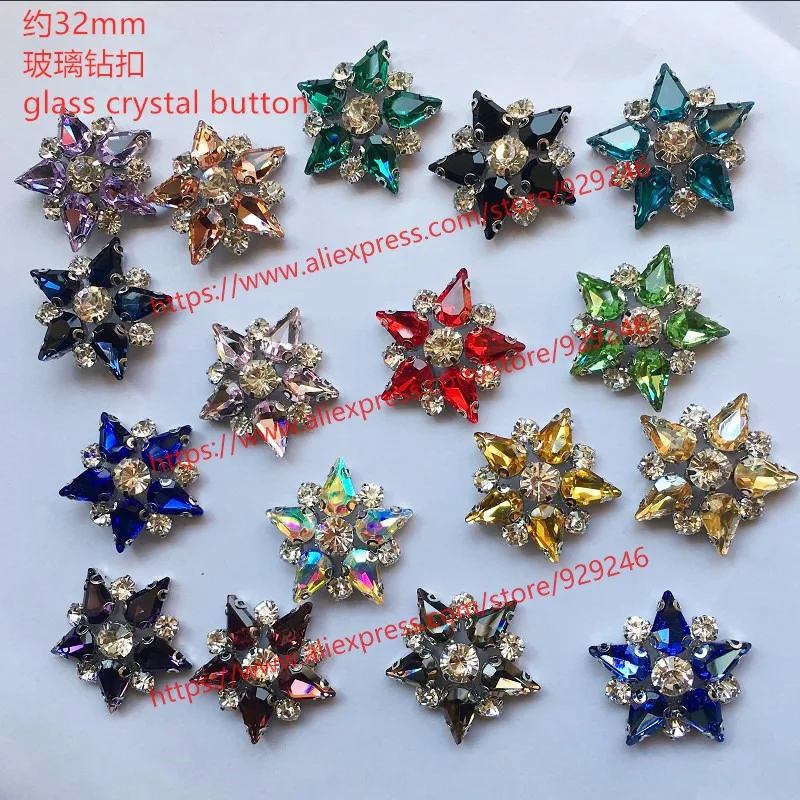 red black AB tear-drop glass crystal decorative button for over coat sewing ornaments yellow green blue rhinestone flower button