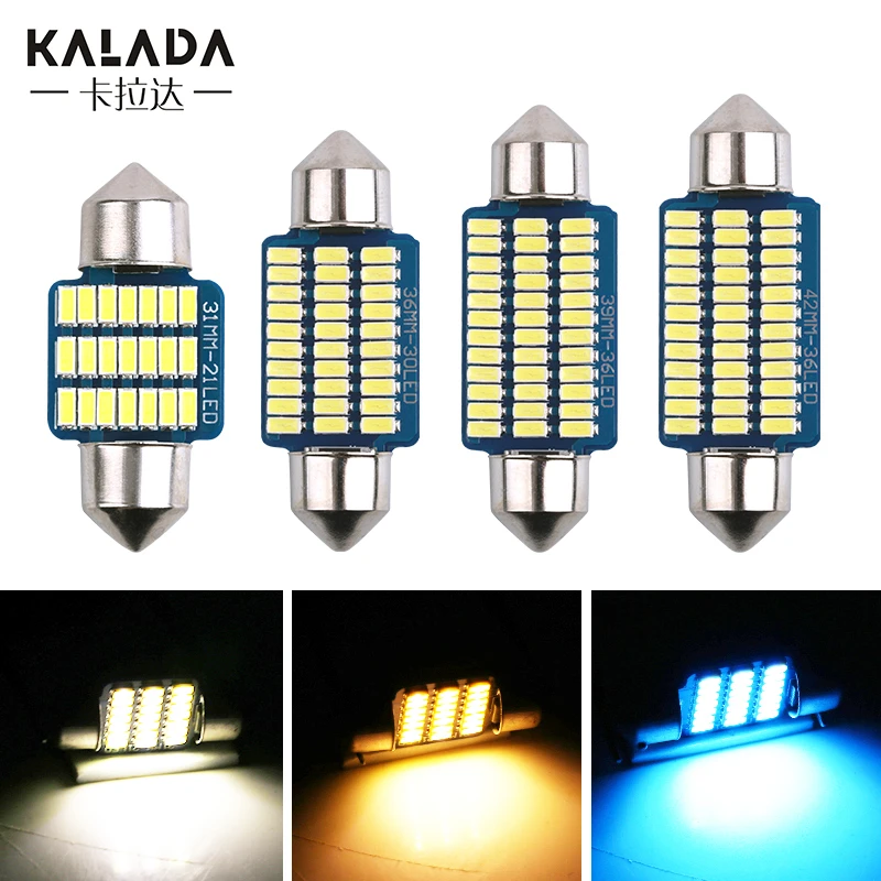 페스툰 자동차 LED 조명, 아이스 블루 웜 화이트, 번호판 램프, DC 12V 자동 돔 조명, 실내 실내 전구, C5W 31-36-39-41MM, 2X