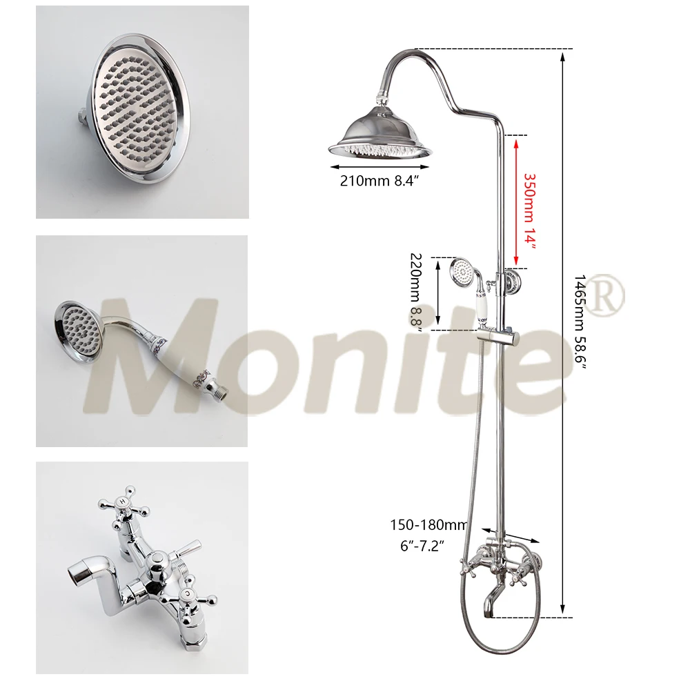 Monite Chrome Polished Bathroom Shower Set Lotus Rain Head Bath Solid Brass Rainfall And Stream Mixer W/Hand Shower Faucet Taps