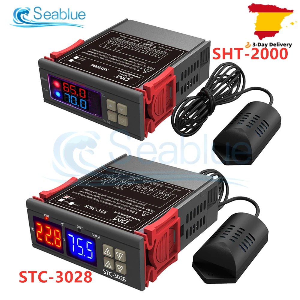 Controlador de Temperatura e Umidade Home Frigorífico Termostato Humidistat Termômetro Higrômetro dc 12v 24v ac 110220v Stc3028 Sht2000