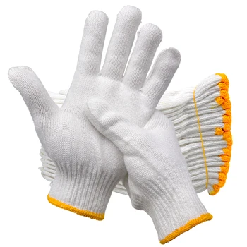 Guantes de trabajo de agarre de protección de punto de hilo de algodón para pintor, almacén Industrial, jardinería, hombres y mujeres, Beige Natural, 12 pares
