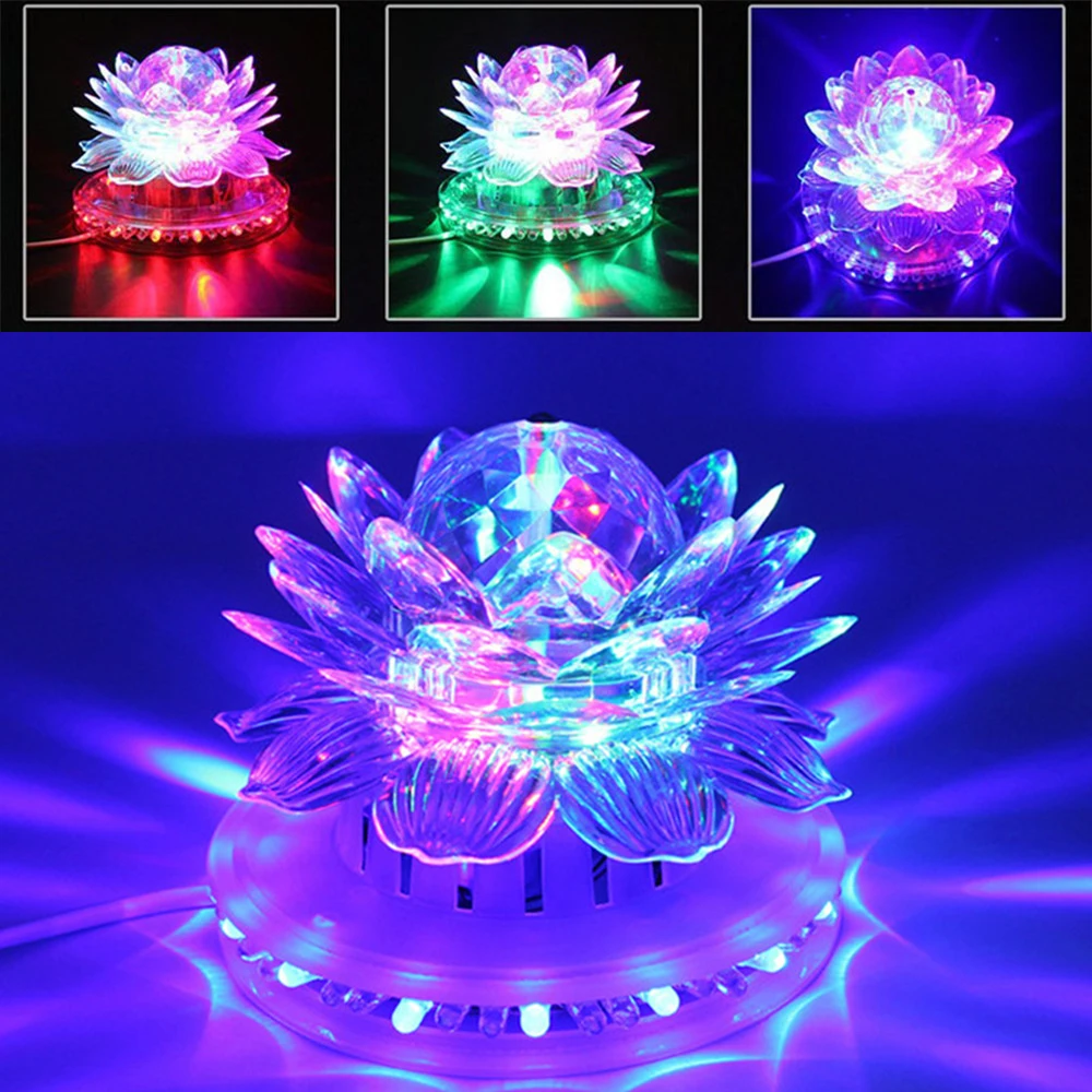 RGB LED DJ Disco Stage Light Auto Rotating Lotus Shape Magic Ball Lamp for Wedding Christmas Holiday Party KTV Bar Decoration