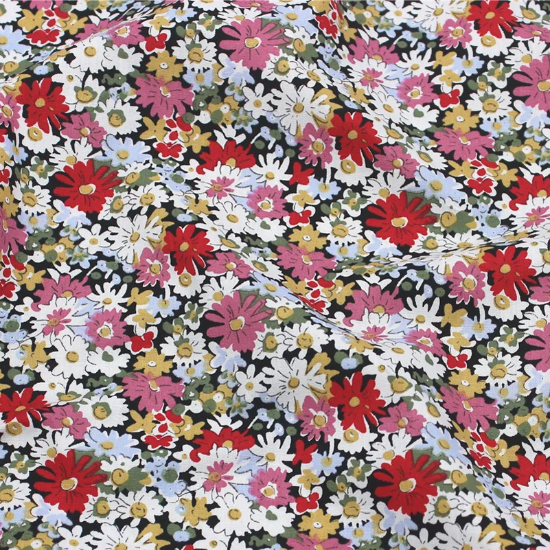 Summer Thin French Floral Poplin Cotton Fabric Crafts Summer Apparel Girl Dress Patchwork Fabric for Hair Bow Sewing Cotton Clot