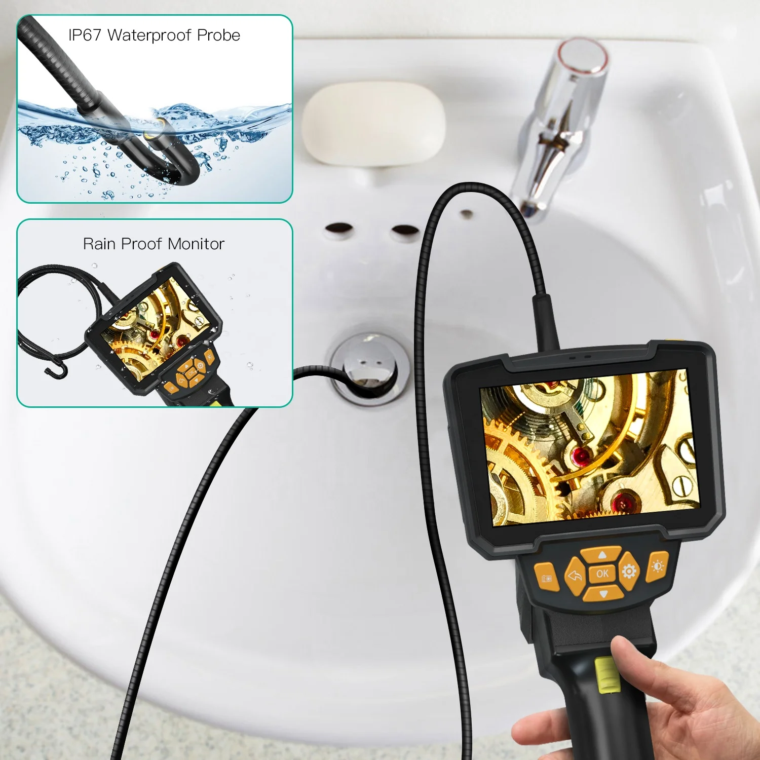 360 Degree Rotary Endoscope 3 in 1 Waterproof Inspection Pipe Camera Android Automotive Endoscopy Rotating Borescope with Screen