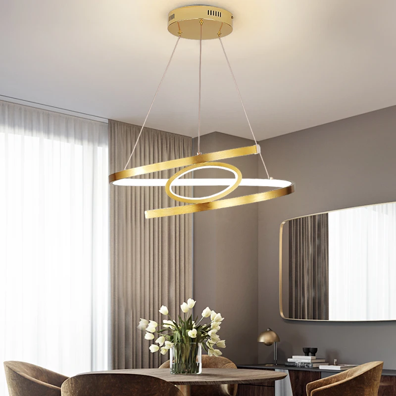 New Style Gold LED Pendants For Dining Table Living Room Bedroom Kitchen Foyer Villa Gallery Hall Office Indoor Home Fixtures