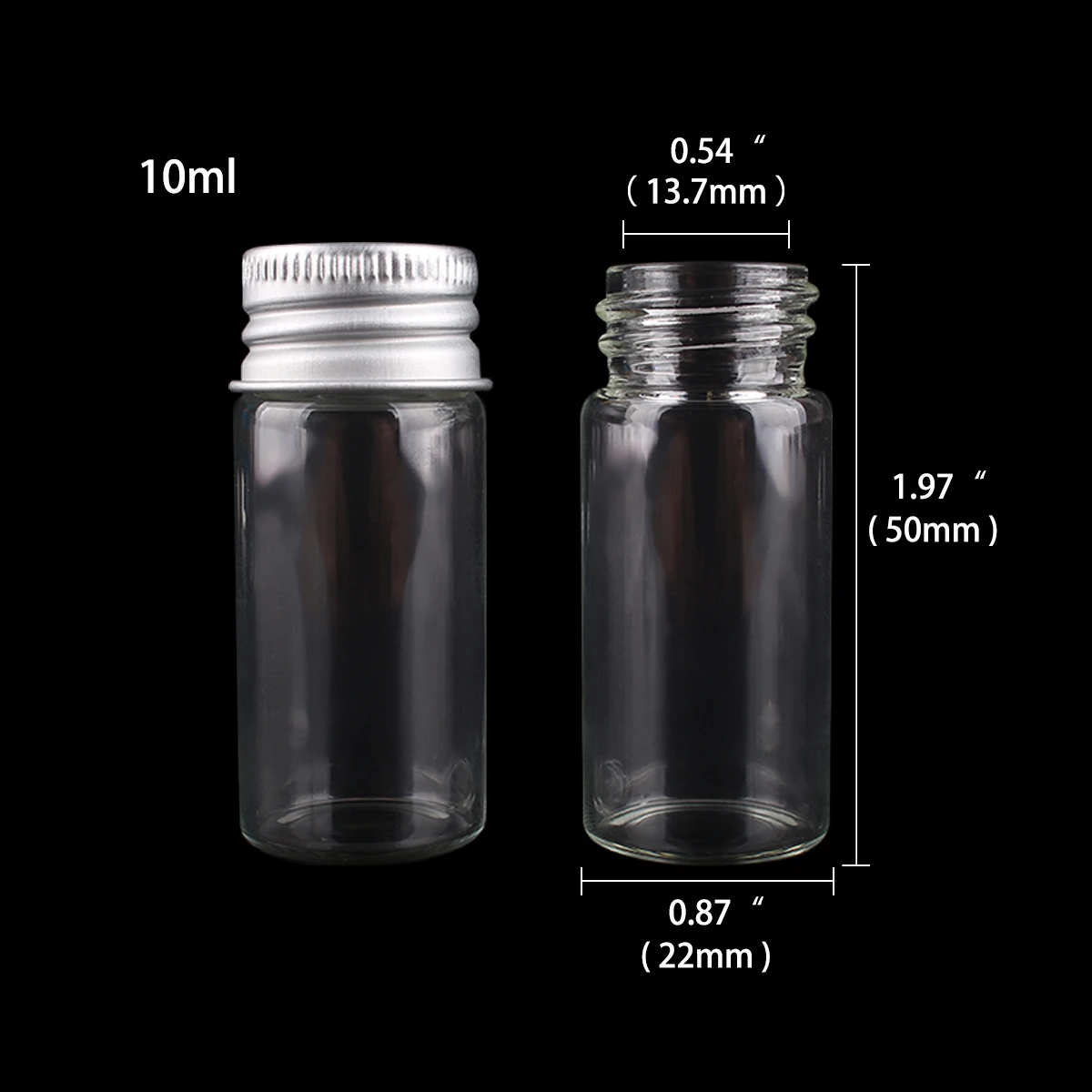 24 pieces 22*50mm 10ml Clear Glass Bottles with Aluminum Caps Tiny Empty Glass Jars for Wedding Gift DIY Pendant Craft