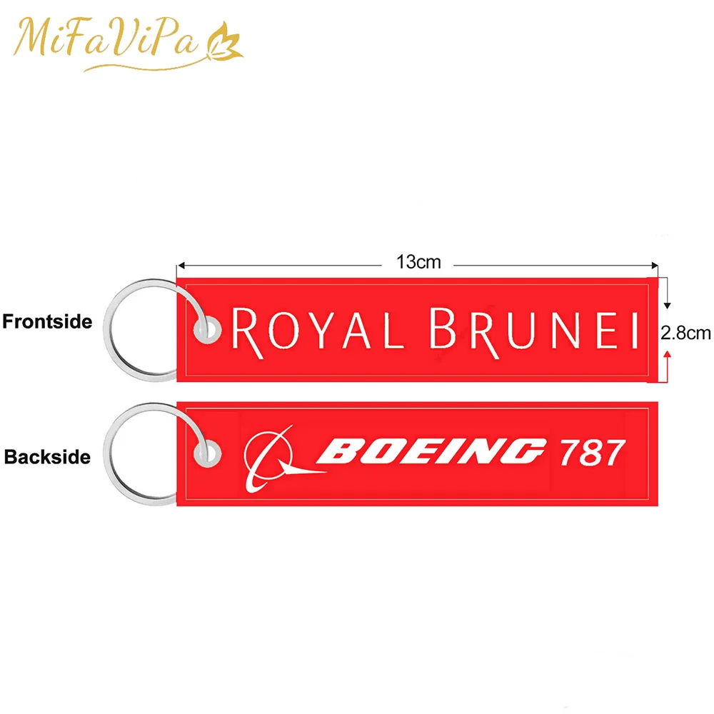 MiFaViPa Chaveiro Side A Royal Brunei Side B Boeing 787 Key Chains Embroidery llavero for Aviation Lover Fashion Trinkets