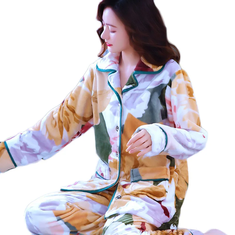 Trending Products Large Size Home Clothes For Women 2 Piece Set Lady Printing Coral Fleece Autumn/ Winter Pajamas Set Female 288