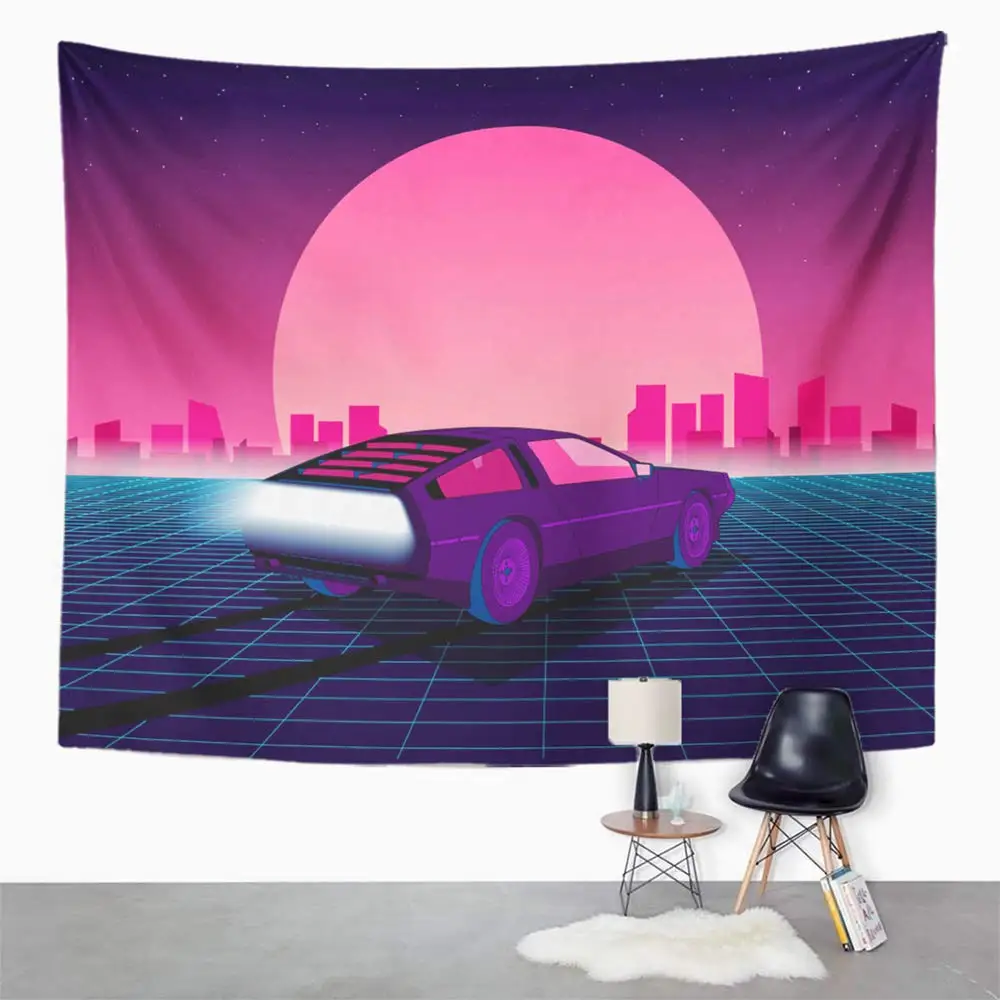 Wall Hanging Retro Future 80S Sci Fi Supercar Futuristic Car Synth in 1980S Suitable for Any 50