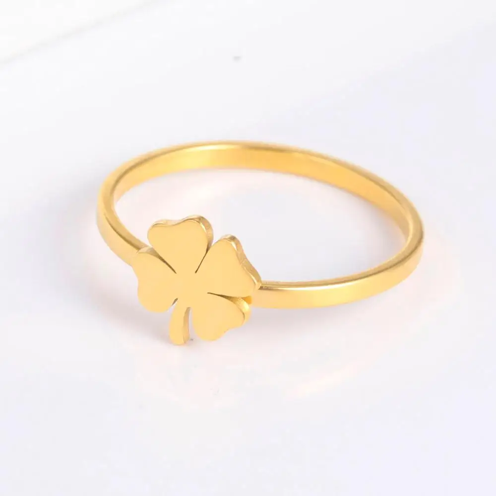 Skyrim Lucky Four Leaf Clover Rings for Women Stainless Steel Wedding Party Ring 2024 Fashion Jewelry Gift for Lover Wholesale