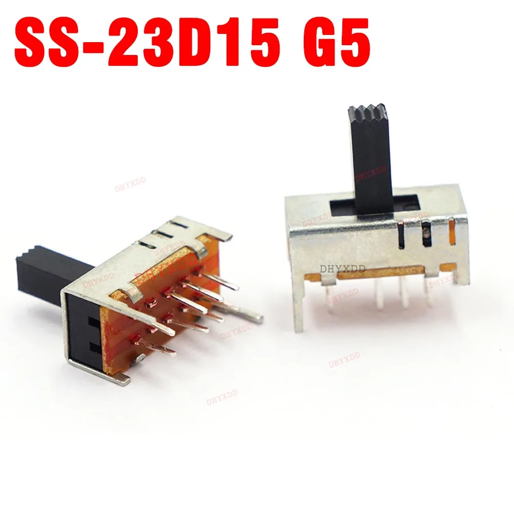 10PCS SS23D15 G5 2P3T Double Pole Three Throw 3 Position Slide Switch 8 Solder Lug Pin Verticle Type With 2 Fixed Pin