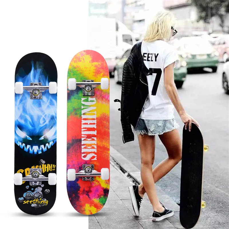 Skate Longboard completo para meninos e meninas, pé duplo, padrão, adolescentes, iniciantes, 31 polegadas