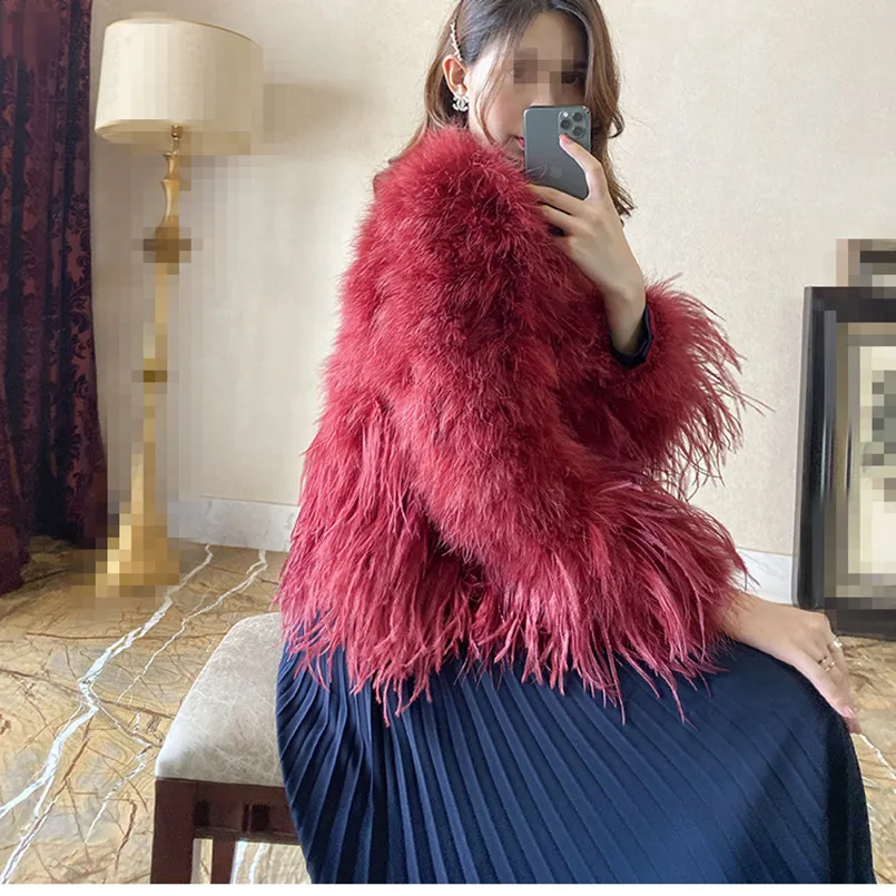 women 100% Real ostrich feather fur Coat Jacket Bolero Bridal Formal Winter New Coat Furry outwear fur clothing C294