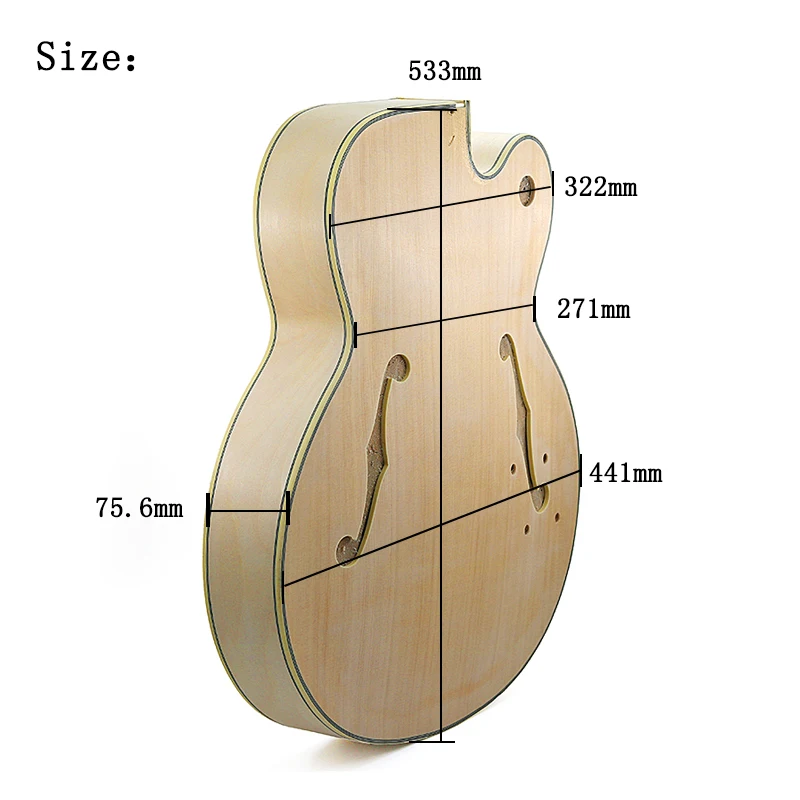 Broadway jazz guitar body sound barrel spruce plywood panel maple plywood back