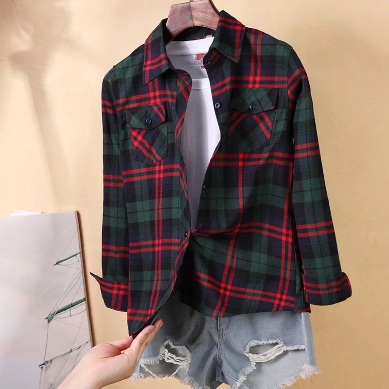 Cotton Plaid Shirts Women Tops And Blouses 2024 Brand Casual Long Sleeve Plus Size Blouse Ladies Preppy Style Shirt Blusas 5XL