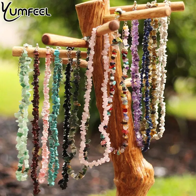 Yumfeel New Fashion Bohemian Jewelry Natural Stone Chokers Chips Lapis Rose Quartz Amethyst Crystal Necklaces Women Jewelry