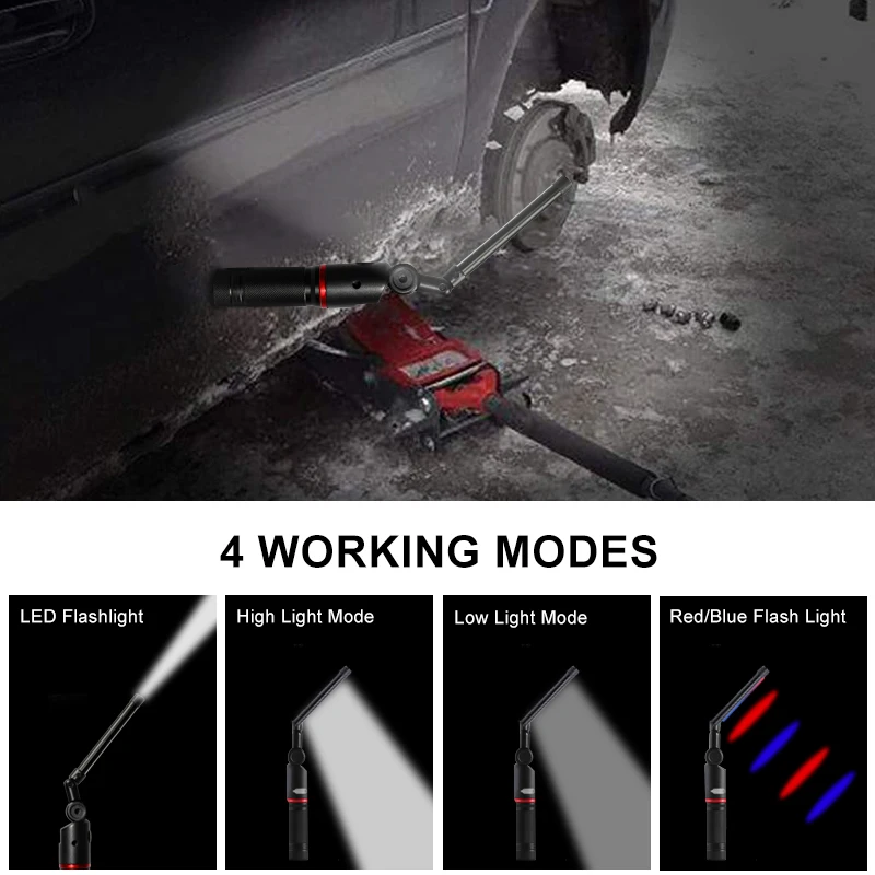 LED Rechargeable Work Light Foldable LED Work Lamps With Magnetic Base 270°Rotate Waterproof 4 Modes COB Flashlight For Outdoor