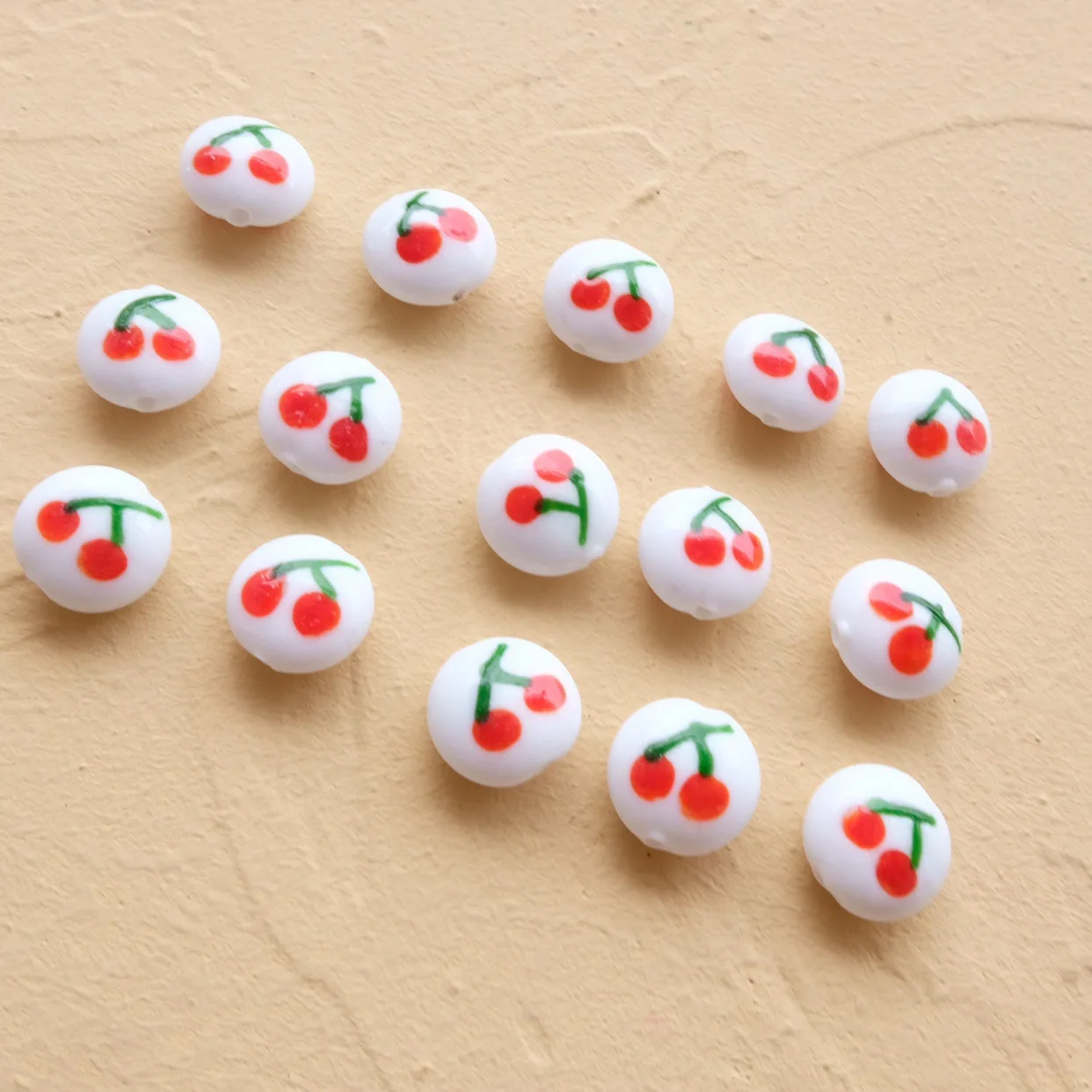 

5pcs Hand Painted Cherry Pattern Lampwork Beads 16mm Loose Spacer Handmade Lampwork Bead For Jewelry Making DIY Bracelet