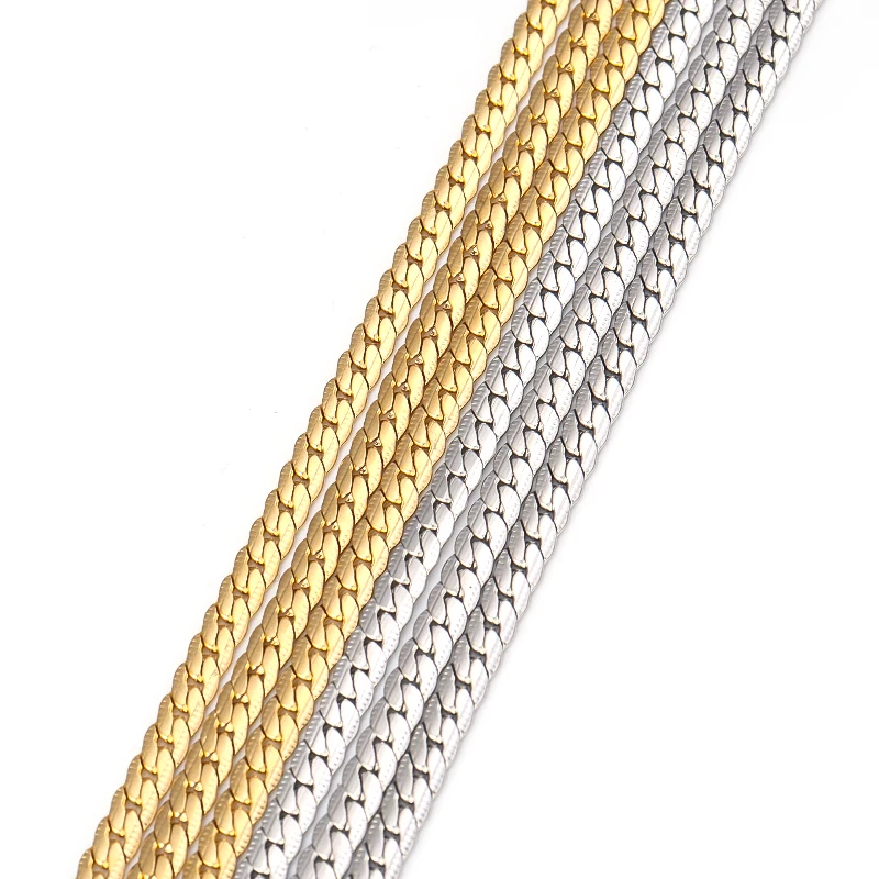 

2 Meters Stainless Steel Embossing Textured Snake Curb Chains 1:14 Gold Color Flat Cuban Link Chain for DIY Jewelry Making