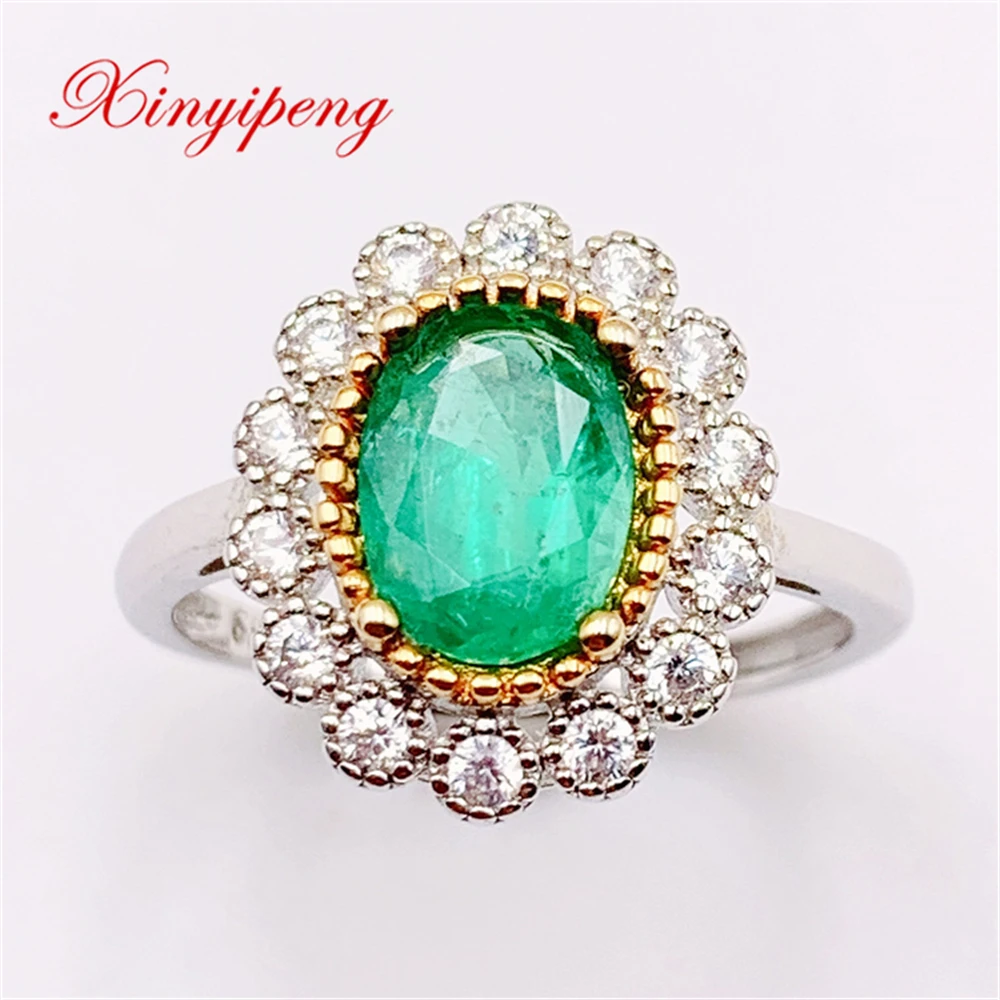 

Xin Yipeng Fine Gemstone Jewelry Real S925 Sterling Silver Inlaid Natural Emerald Rings Anniversary Gift For Women Free Shipping