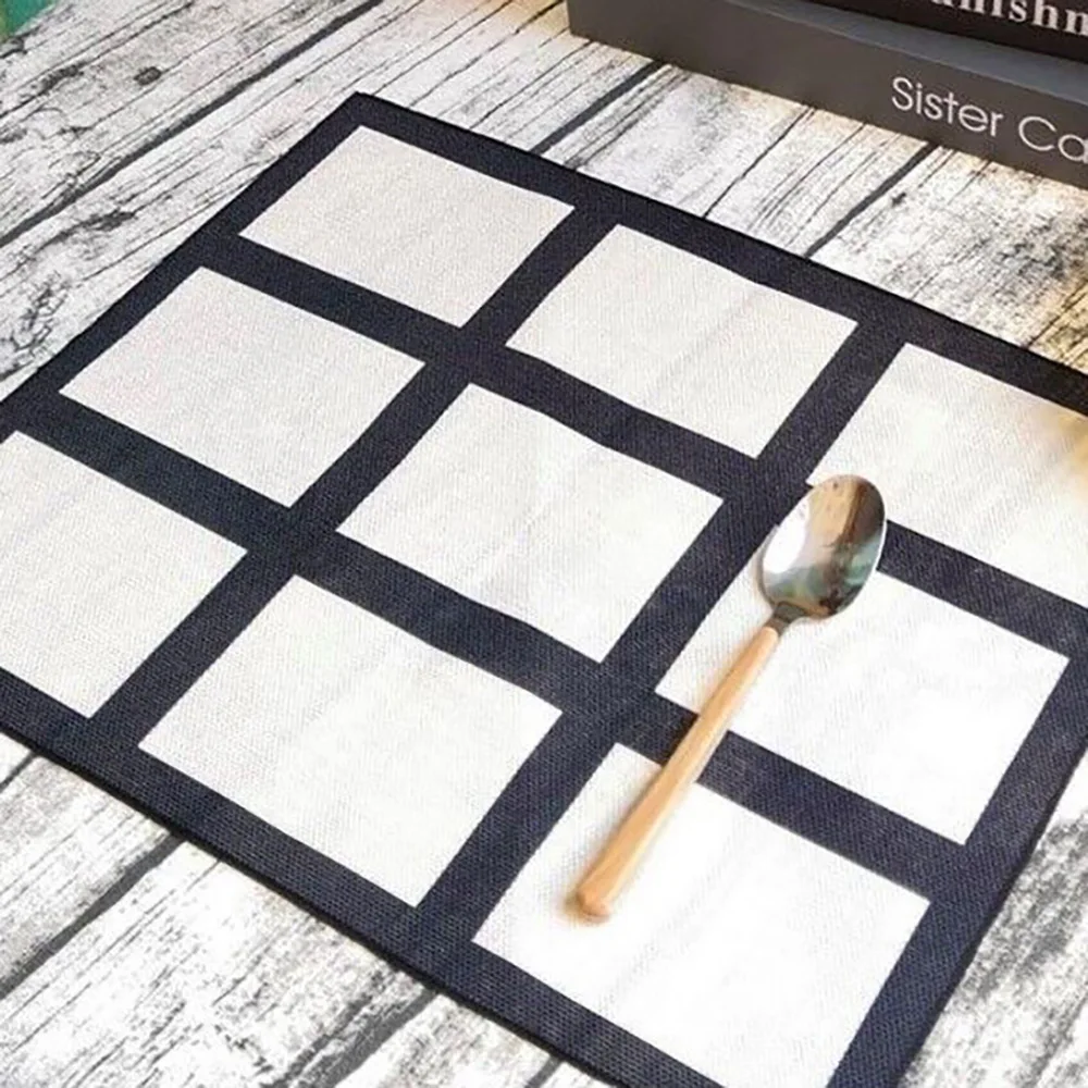 Sublimation Blank 9 Panel Placemat Washable Dining Table Set Linen Cotton Mats Photo Print Cloth Disc Bowl Coaster Non-slip Pad