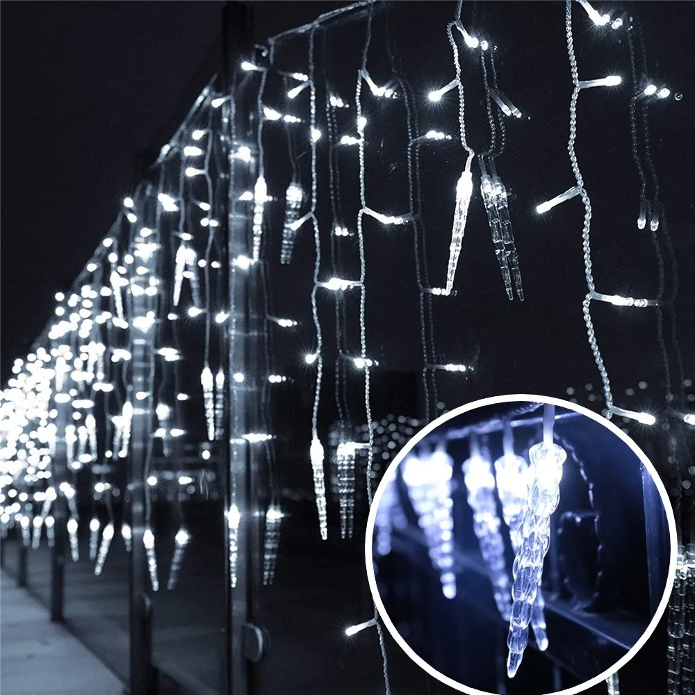 Gurlandas Para Ano Novo Winnter Decoração de Natal 2025 Festoon Led Icicle Cortina Luzes Droop 0.6/0.7/0.8M Plug In Waterproof Connect Para Casamento / Natal / Festa / Quarto / Jardim / Exterior / Decoração do quarto